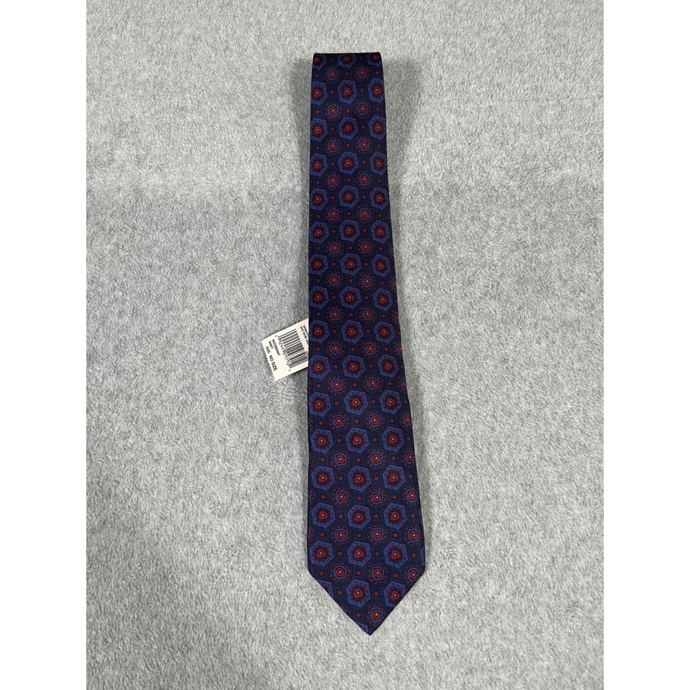 Polo Ralph Lauren Mens Navy Silk Geometric Medallion Tie Made in Italy NWT